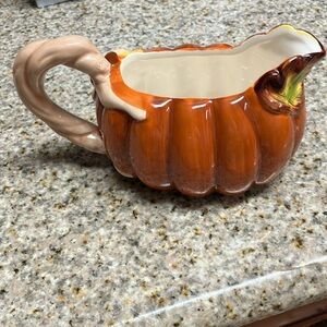 Harvest elongated ceramic pumpkin cream or gravy dispenser